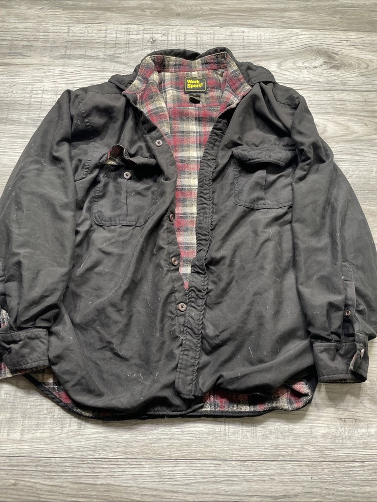 Black Flannel-Lined Work & Sport Jacket Button Up Size XL