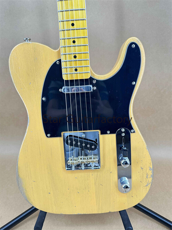 New Relic Yellow TeLe Electric Guitar Black Pickguard Maple Fretboard Fast Ship