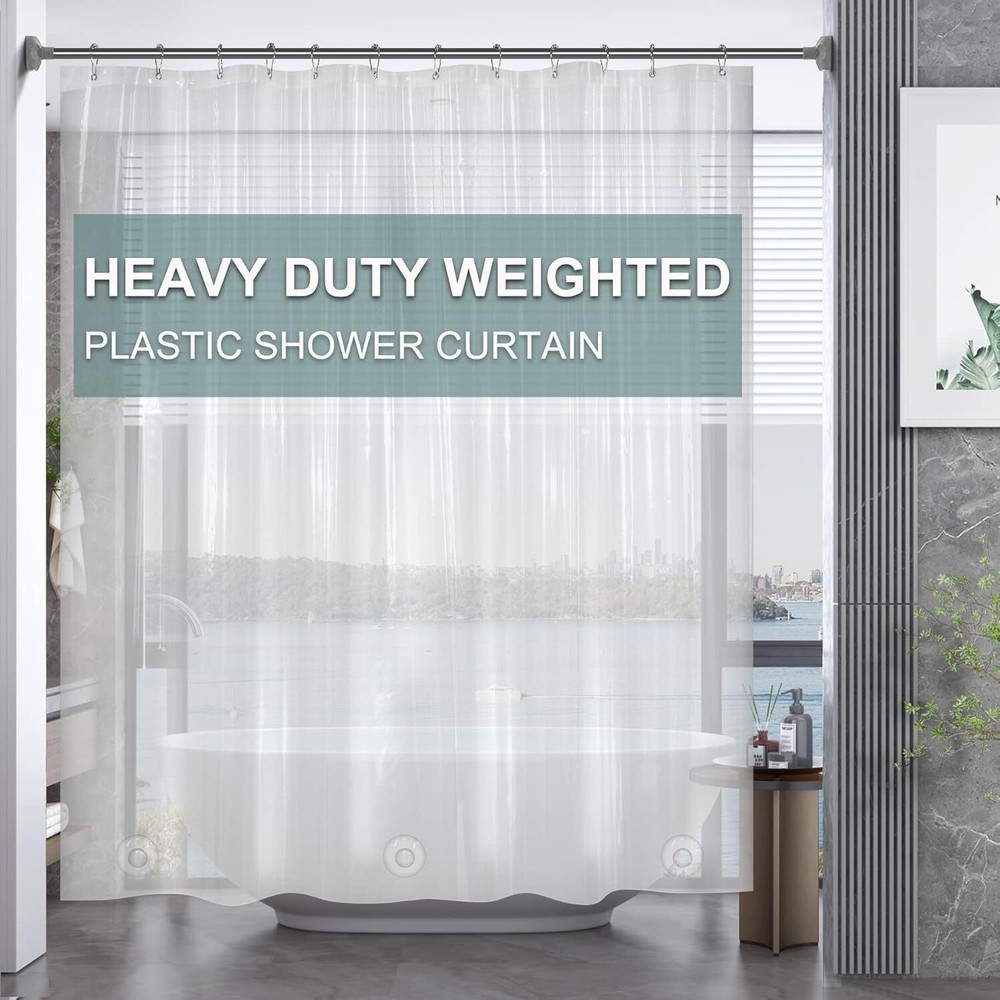 Plastic Shower Curtain Clear Premium PEVA, Clear Shower Curtain Heavy Duty 8G, W