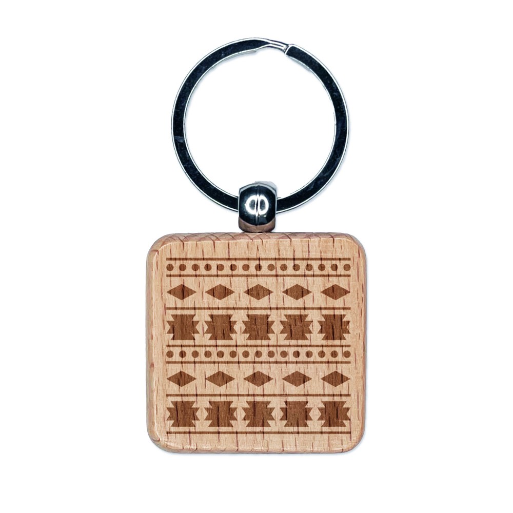 Southwestern Diamond Triangle Engraved Wooden Square Keychain  