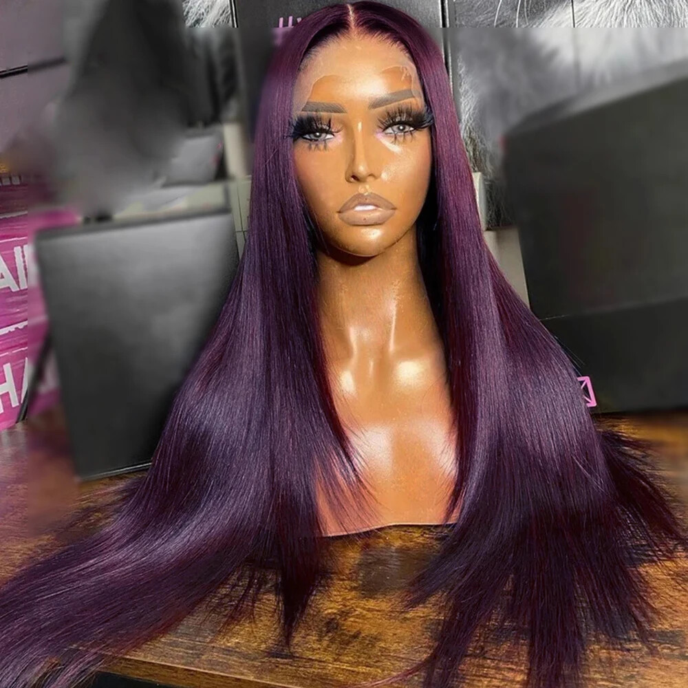 Dark Purple 13x6 Lace Front Wig Remy Human Hair Straight for Women