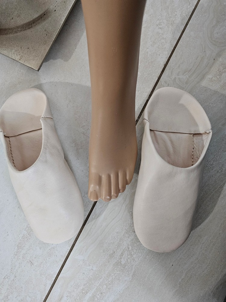 Women's Ivory Leather Babouche Slippers - Rockthekazbah Design