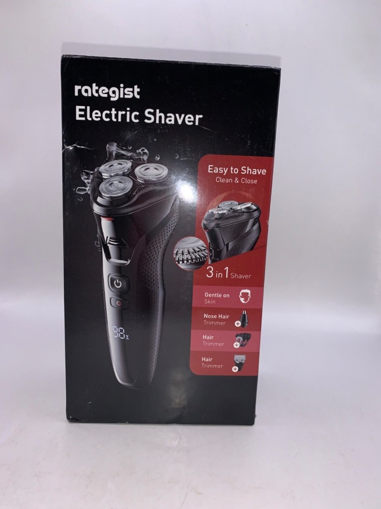 Rategist Electric Shaver 3-Head Technology +3 Trimmers Shower Safe Battery