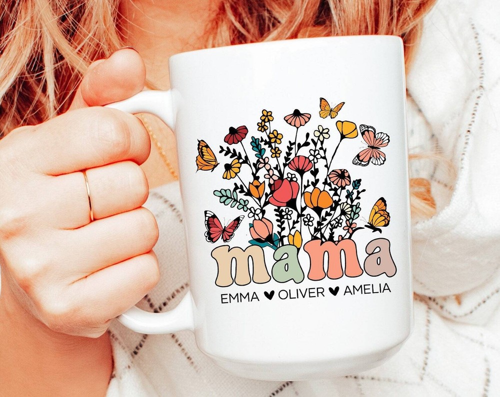 Personalized Mama Mug With Kids Names Wildflowers Mama Mug Mama Coffee Mug Custo