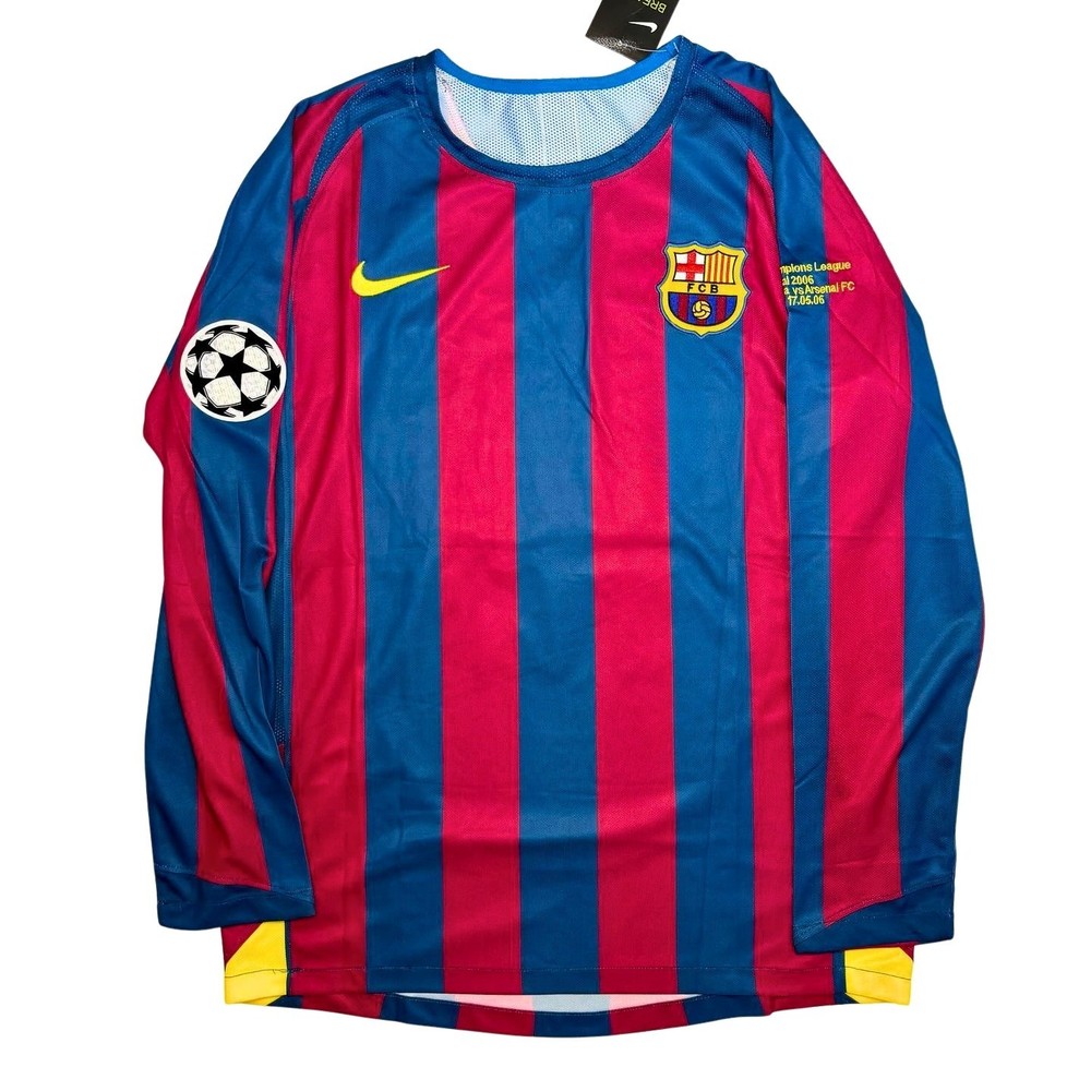 Barcelona 2006 UCL Final Home Red Blue Long Sleeve Jersey Ronaldinho #10