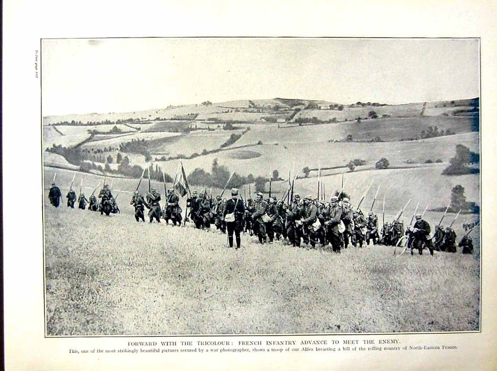 Original Old Antique Print 1915 World War French Infantry Siers France Troop