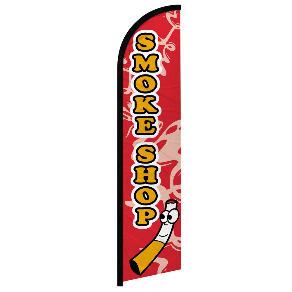 Smoke Shop Full Curve Windless Swooper Flag for Dispensaries - Vibrant Red Design, Eye-Catching Display for Retail and Events