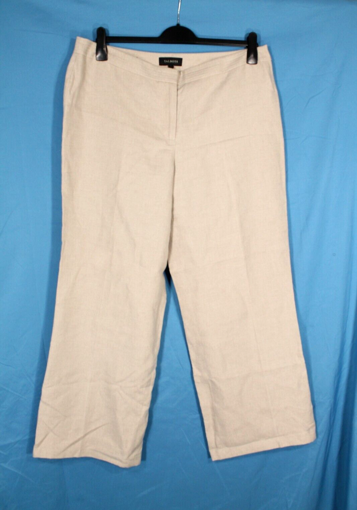 TALBOTS SIGNATURE Lined LINEN Tan FLAT FRONT High-Rise WIDE LEG Dress Pants 16