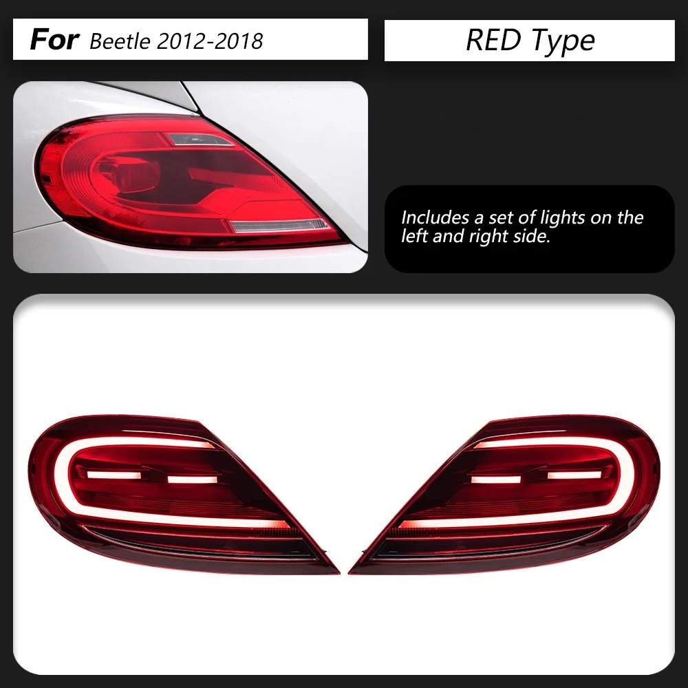 Pair LED Tail Lights For VW Beetle 2013-2019 Rear Sequential Turn Signal Lamps