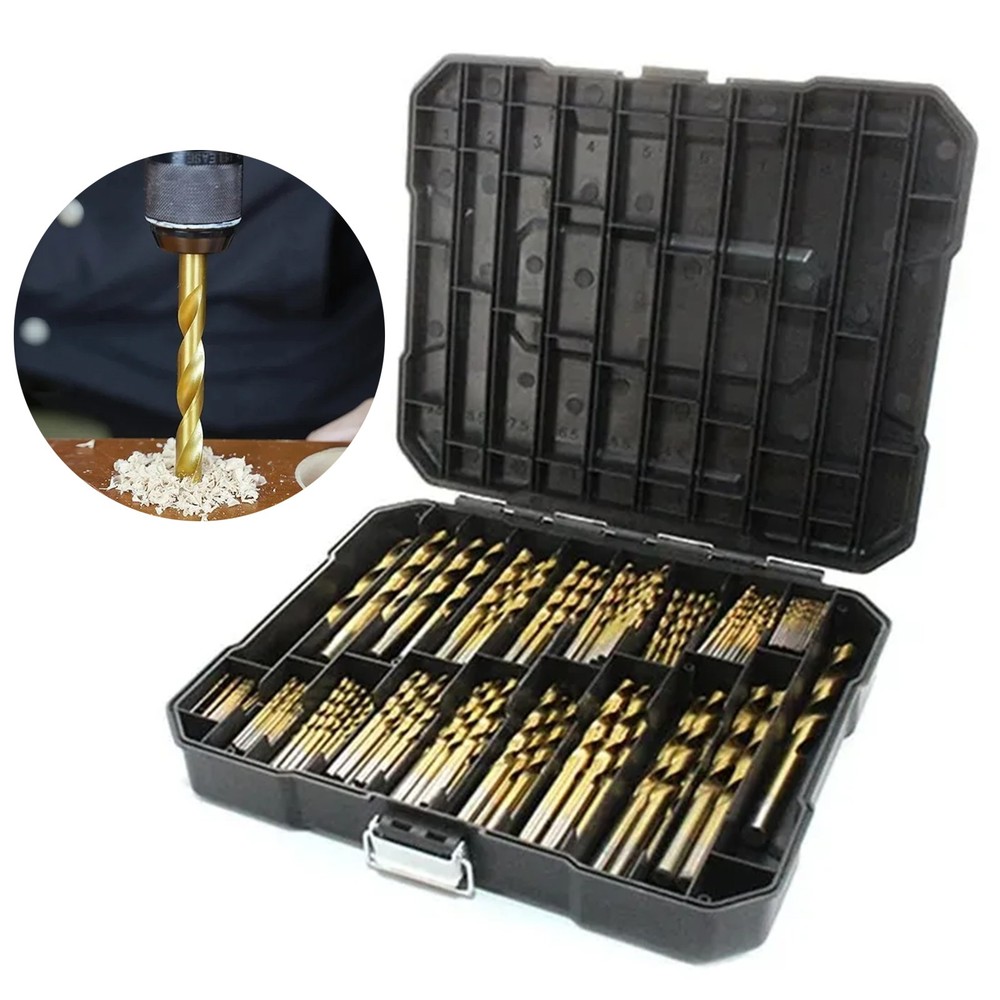 230 Pcs Drill Bit Set, 135° Tip Titanium Coated High Speed Steel, Twist Drill Bi