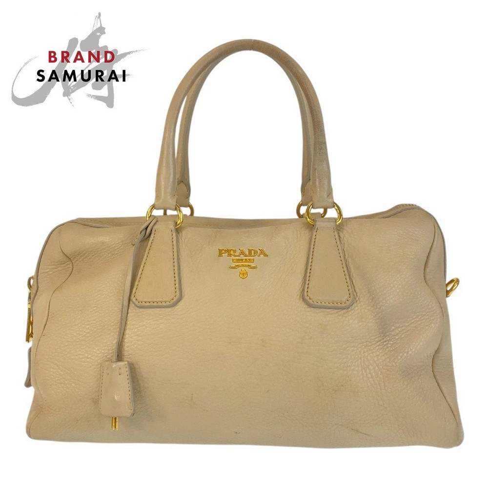 Y0809 Prada Beige Gold Hardware Leather Handbag Shoulder Bag For Women 500867 Us