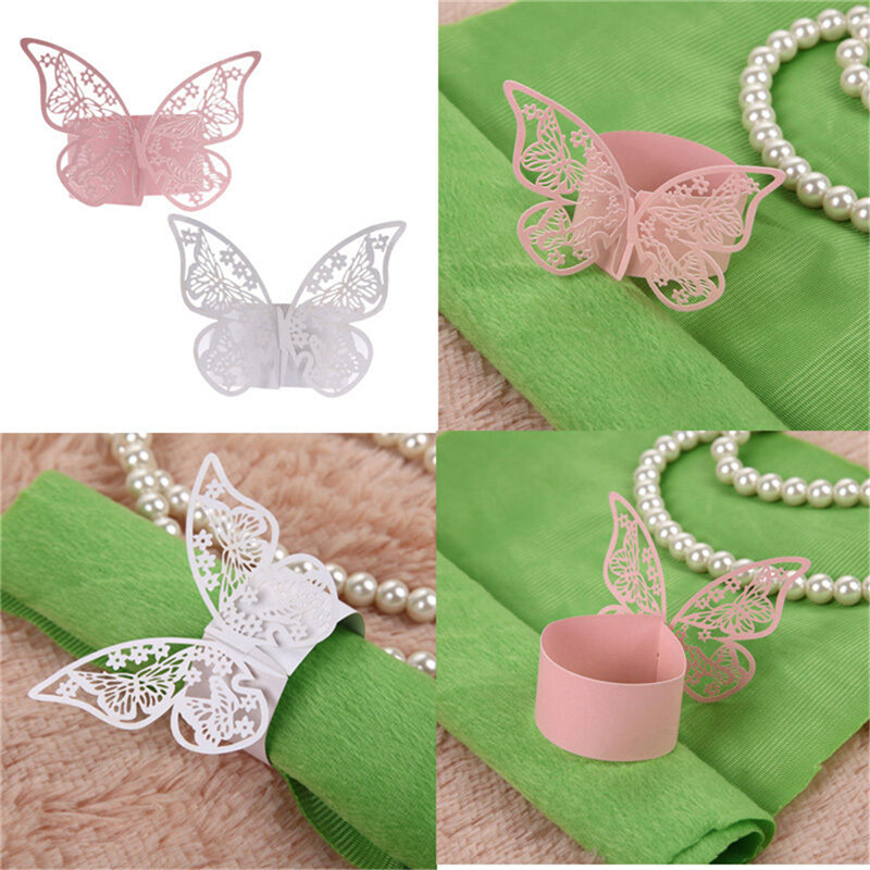 50Pcs Butterfly Napkin Ring Paper Holder Table Party Wedding Favors Banquet S IM