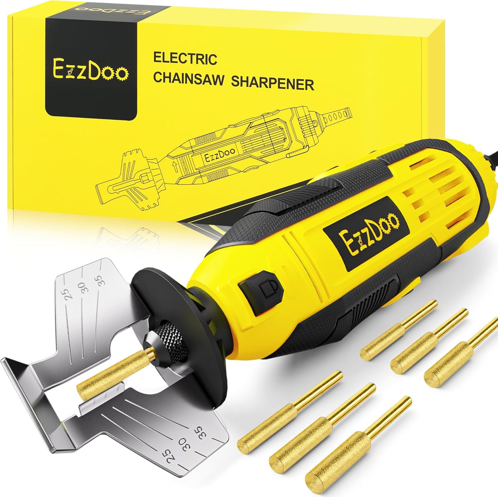 Ezzdoo Electric Chainsaw Sharpener Kit with 6 Titanium-Coated Diamond Bits - Han