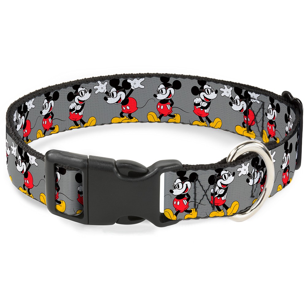 Plastic Clip Collar Mickey Mouse w/Glasses Poses Gray NARROW-Large 9.5-14.5