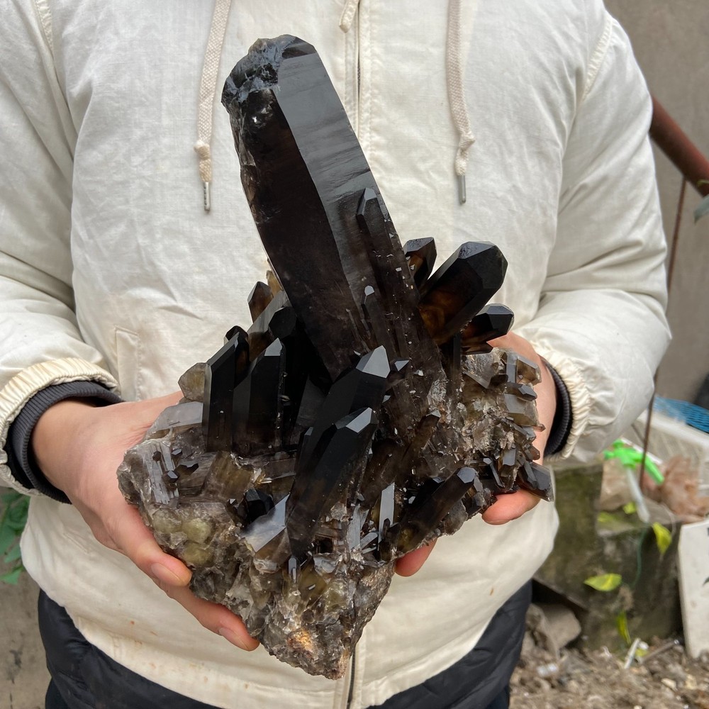 9.6lb Natural Black Smoky Quartz Crystal Cluster Specimen healing
