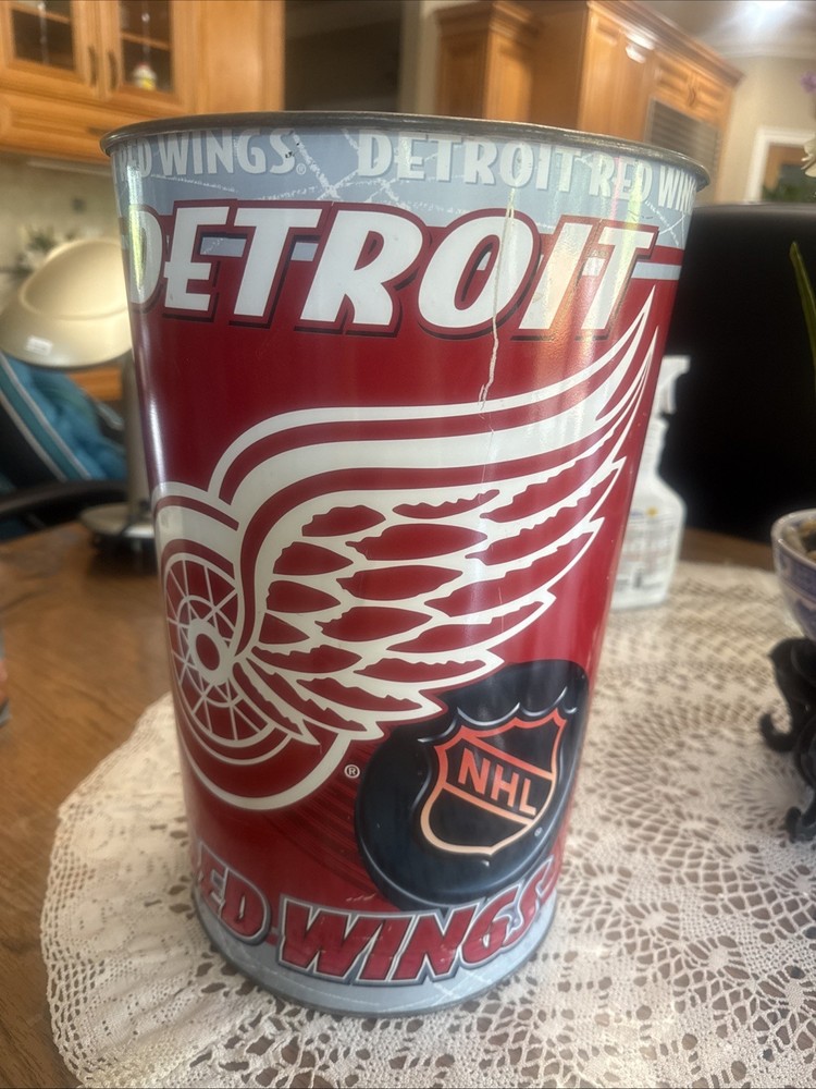 Vintage 90’s OFFICIAL NHL Detroit Red Wings Hockey 15” Metal Trash Can RARE