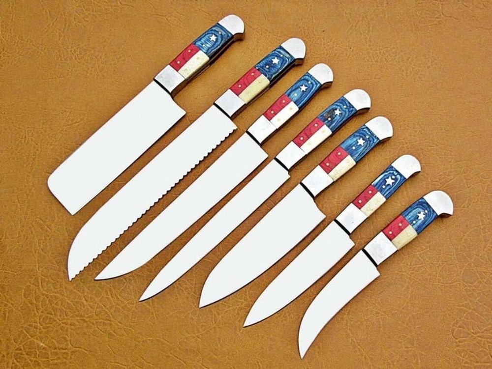 D2 Steel Knife Custom Handmade Camel Bone Handle Chef knife Set Of 7