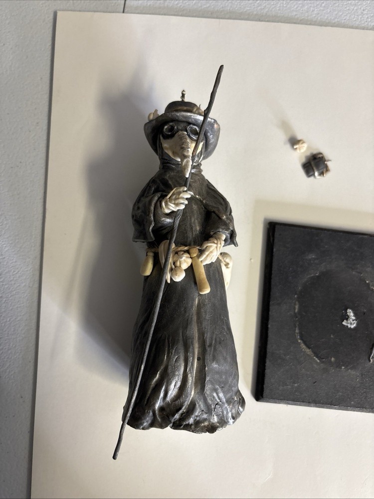 Custom Handmade Plague Doctor Sculpture Figurine on Display Base