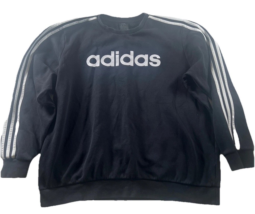 Adidas Mens 2XL Sweatshirt Black Crew Neck Long Sleeve Pullover Three Stripe