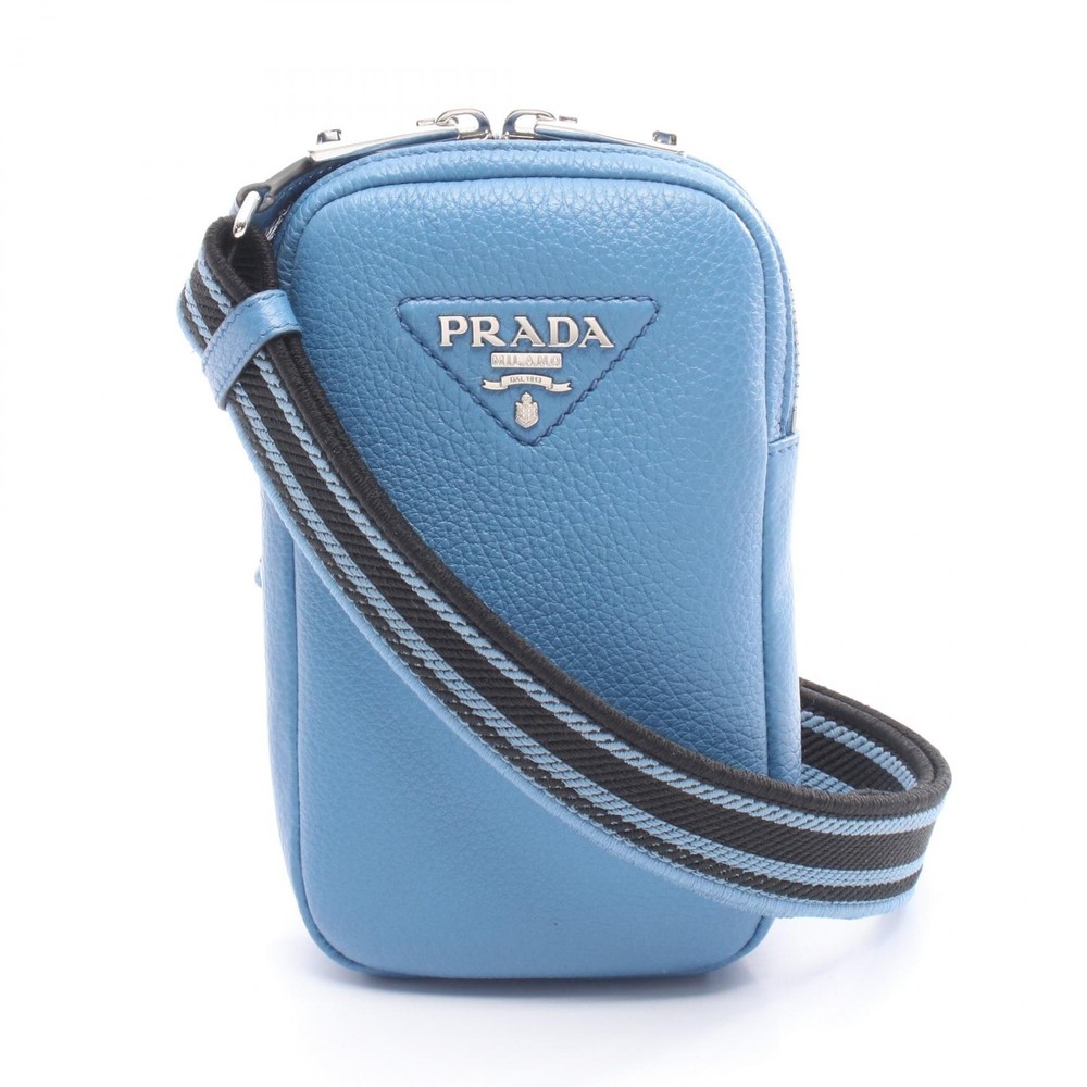 PRADA Mini Shoulder Crossbody Bag Phone holder case 1BP027 leather Blue Used