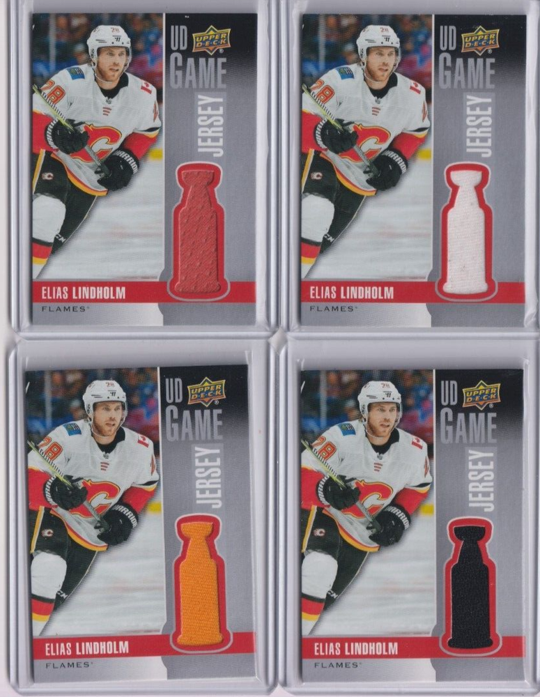 2019-20 Upper Deck Series 1 UD Game Jersey Elias Lindholm Calgary Flames Black