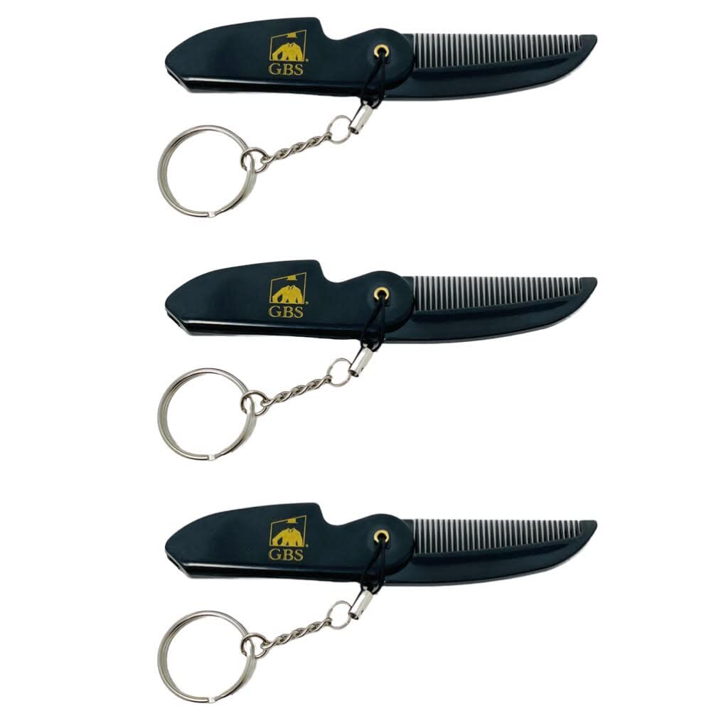 G.B.S Beard Mustache Folding Comb with Key chain Handmade Saw Cut, Pack of 3