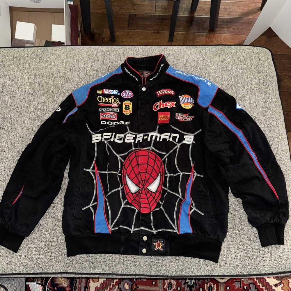 Vintage Spider-Man 3 NASCAR Racing Jacket XL by JH Design Marvel Embroidered Rare