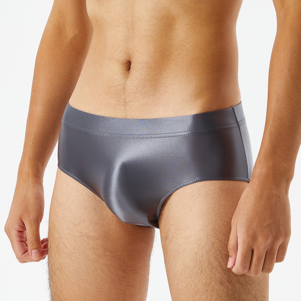Men Shiny Briefs Swimwear Panties Smooth Nylon Low Rise Thongs Bikini Underwear