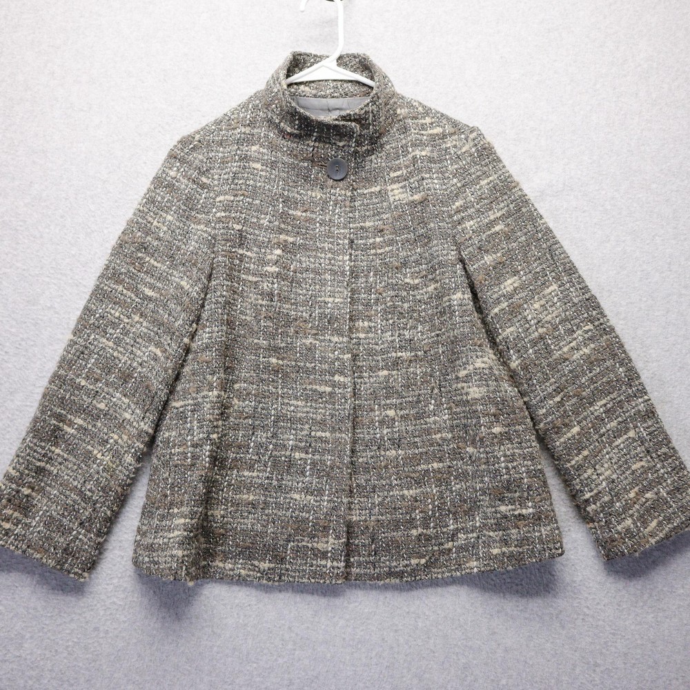 J Jill Jacket Womens XS Petite Gray Wool Blend Tweed Button Up Coat Quiet Luxury
