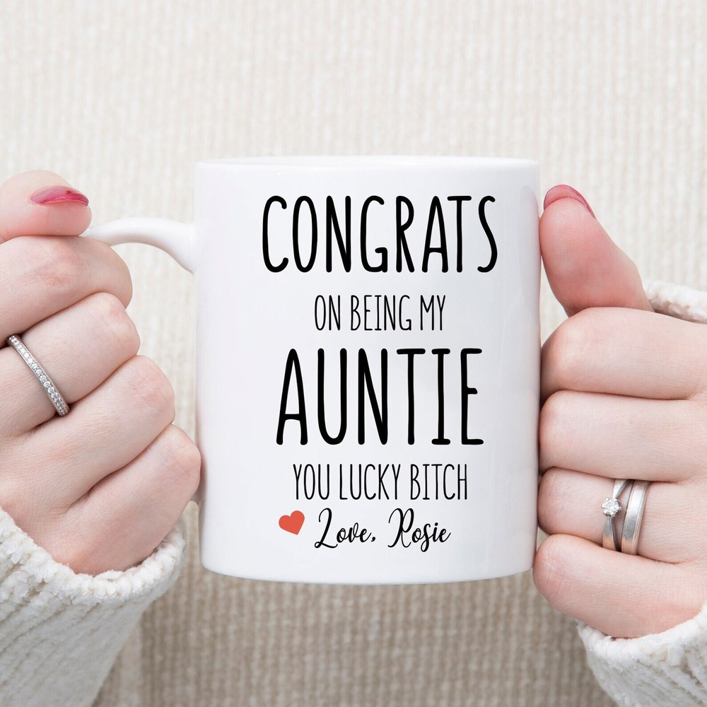 Personalized Ceramic Mug for Auntie Christmas Gift Lucky Bitch Design
