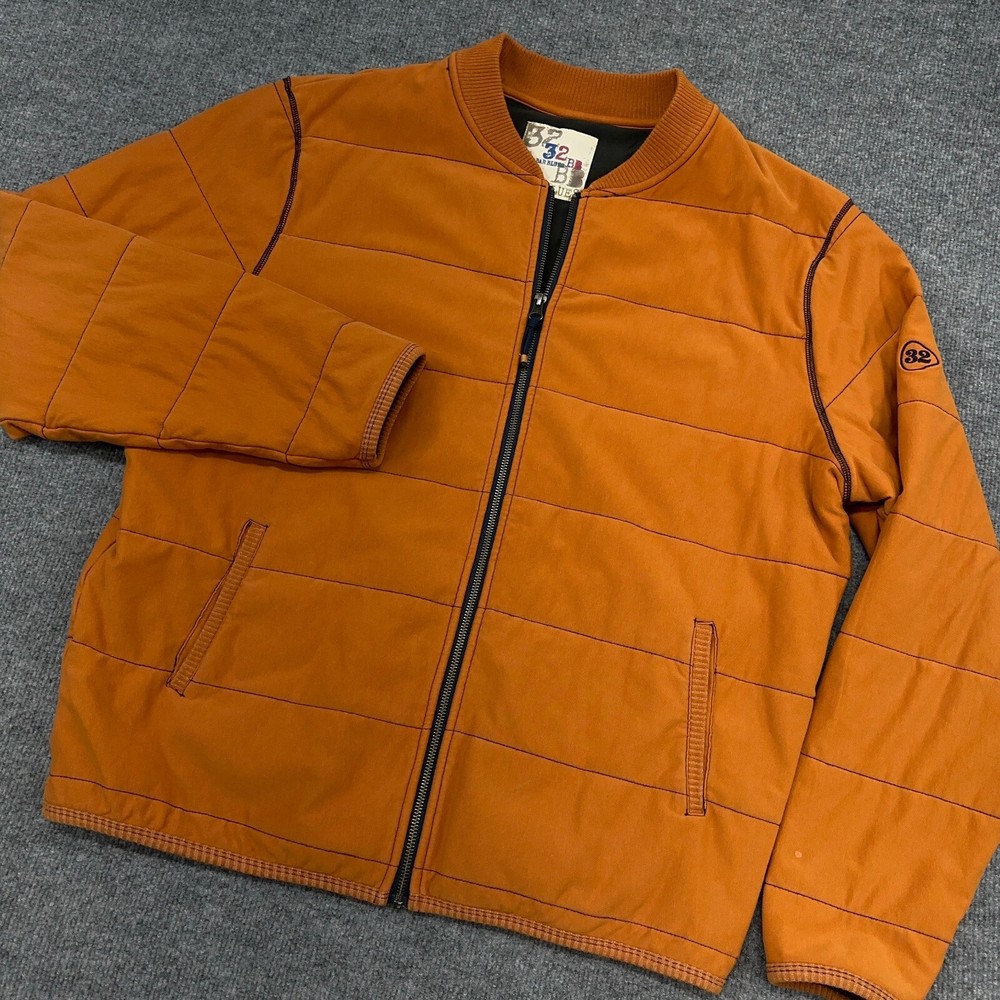 32 Bar Blues Jacket Mens XL Orange Quilted Bomber Cotton Stretch Full Zip