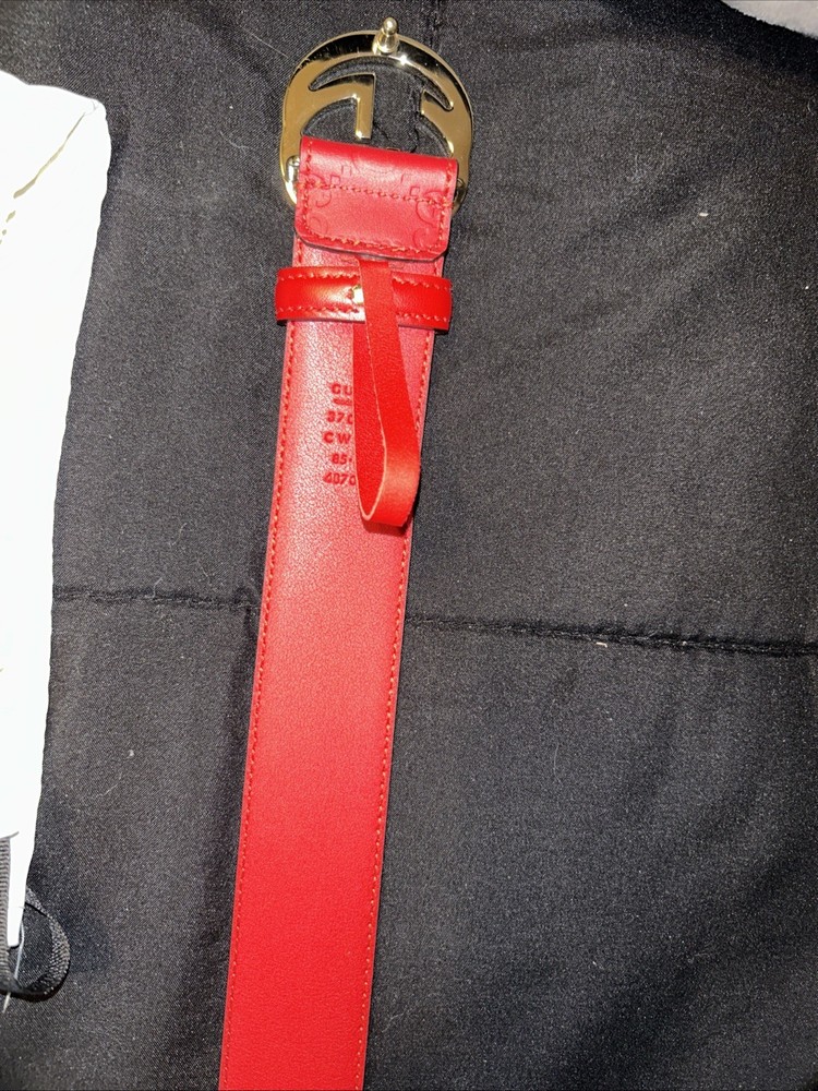 Luxury Red Leather Gucci Belt with Iconic Interlocking G Buckle