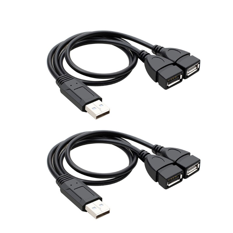1.15ft USB 2.0 Splitter Y Cable 1 Male to 2 Female Extension Cord 2-Pack
