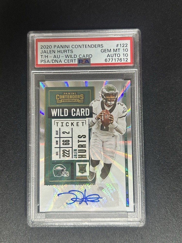 JALEN HURTS PSA 10 2020 CONTENDERS #122 ROOKIE WILD CARD TICKET DNA 10 AUTO VAR