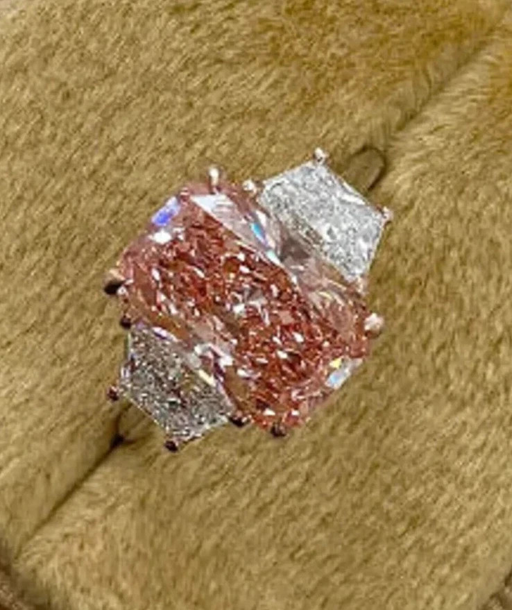 Designer 14k Multi Tone Gold Pink Diamond Ring Lab Grown 4.20 Carat Radiant Cut