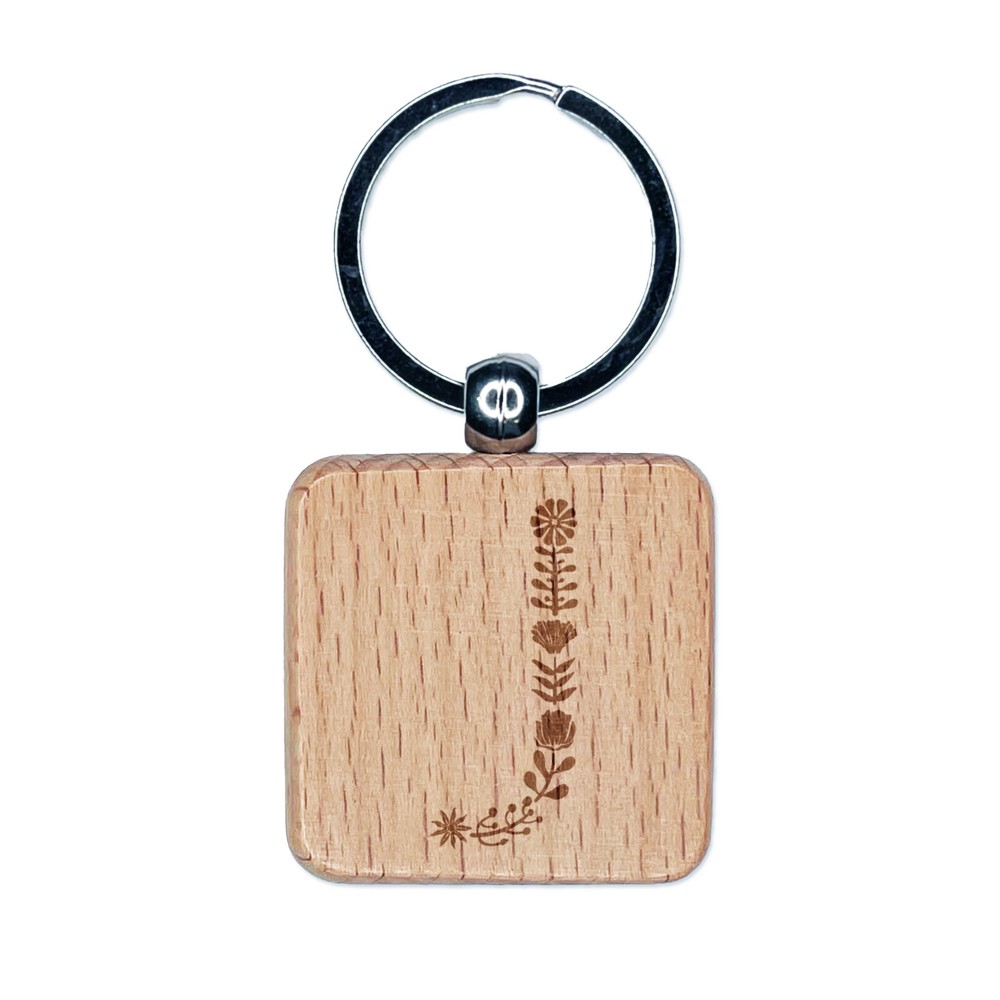 Elegant Floral Letter J Engraved Wood Keychain Charm