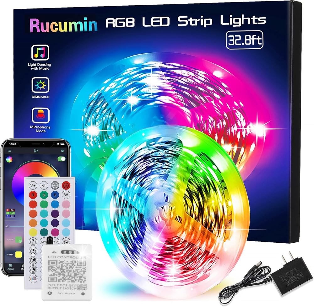 32.8FT Led Lights for Bedroom，Rope Lights，Music Sync Color Changing Led Strip Li