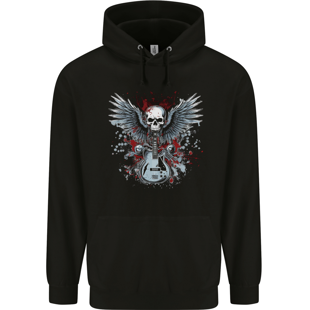 Heavy Metal Rock Music Skull & Guitar Wings Mens Cotton Hoodie