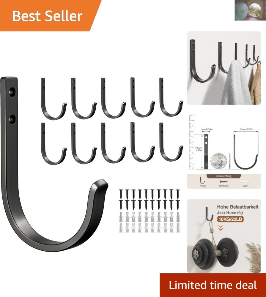 10-Pack Heavy Duty Wall Hooks Holds 22LB for Home & Outdoor Use