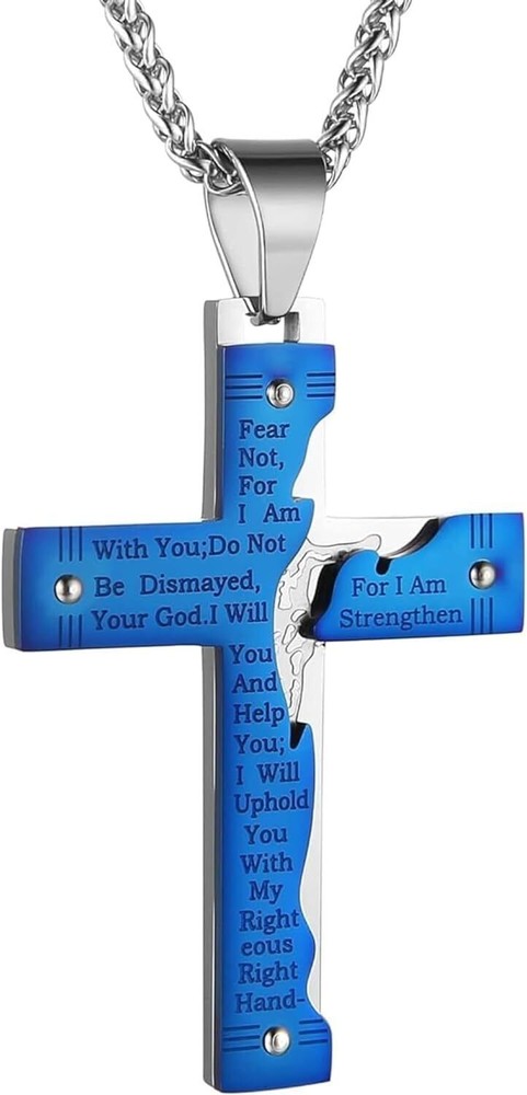 Men's Stainless Steel Jesus Christ Crucifix Cross Lord's Prayer Pendant Necklace