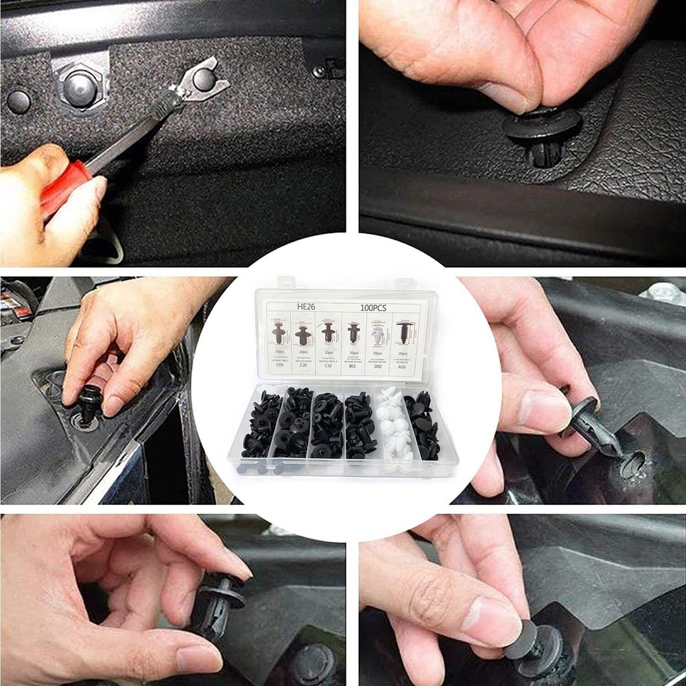 100&4 Tool Bumper Clips Auto Car Holes Plastic Rivets Fasteners Fender Push Pins
