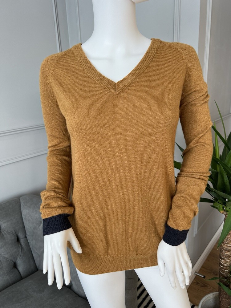 Barbour Kelley Women's Jumper sweater Top tan navy merino & alpaca wool UK 8