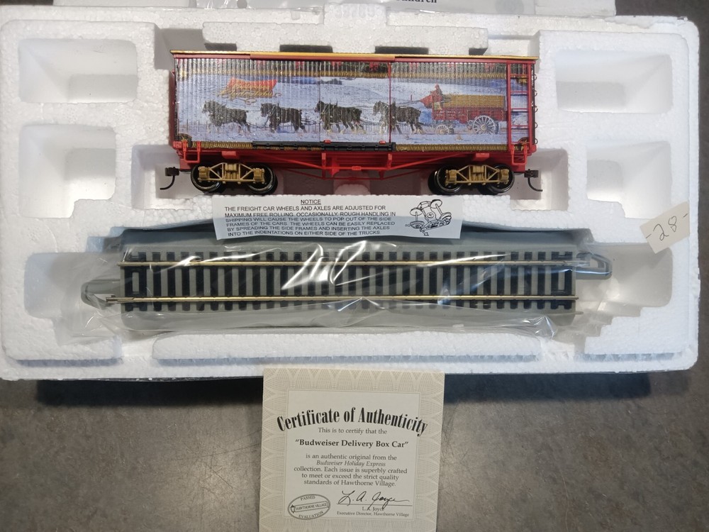 Budweiser beer advertising Delivery box car  Hawthorne Village w certificate