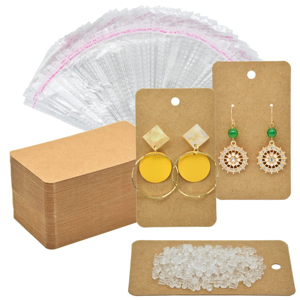 Earring Card Holder Set 100Pcs Kraft Paper Earring Display Cards 100 Pairs Cl...