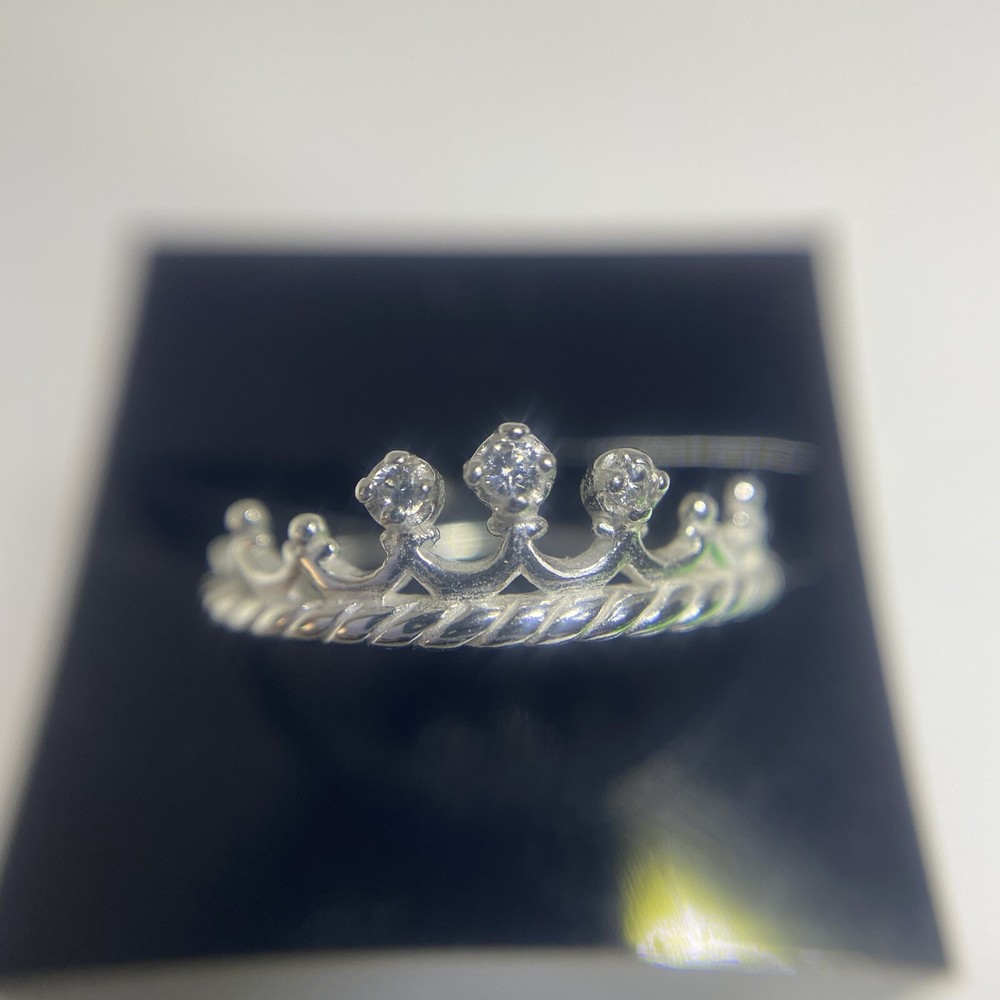 Sterling Silver CZ Tiara Crown Ring for Women Size 3.5 Mid Finger Shiny Gift