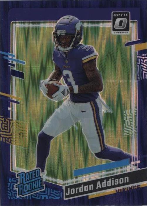 2023 Panini Donruss Optic - Rated Rookie Purple Shock Prizm #271 Jordan Addison (RC)