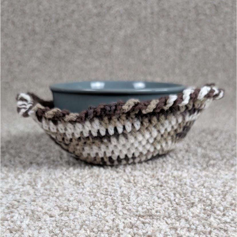 Handmade Brown Crochet Bowl Cozy Potholder for Hot or Cold Drinks