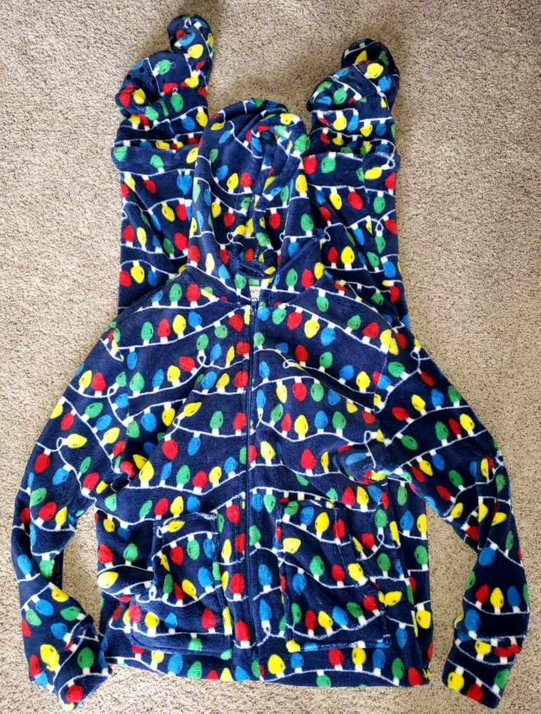Women's Medium Christmas Fleece Hooded Pajama Sleeper One-Piece PJS