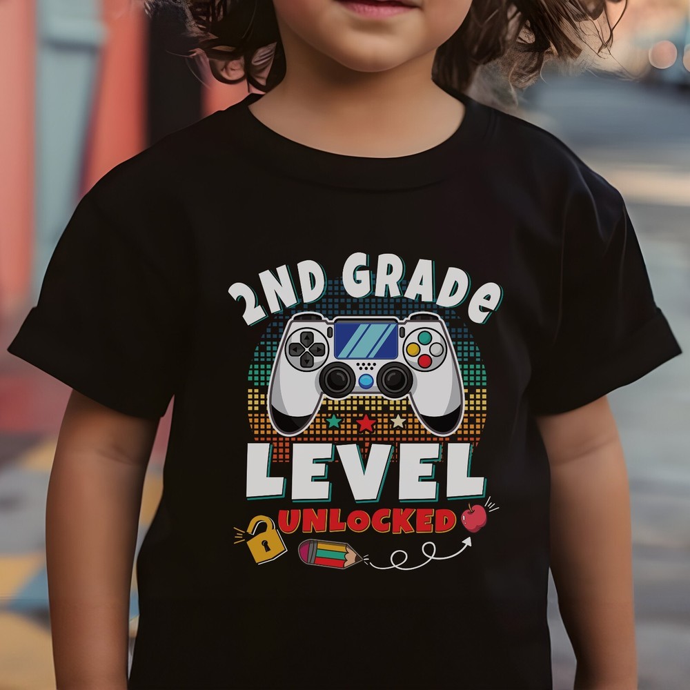 Back to School 2nd Grade Level Unlocked Gamer Kids T Shirt-image