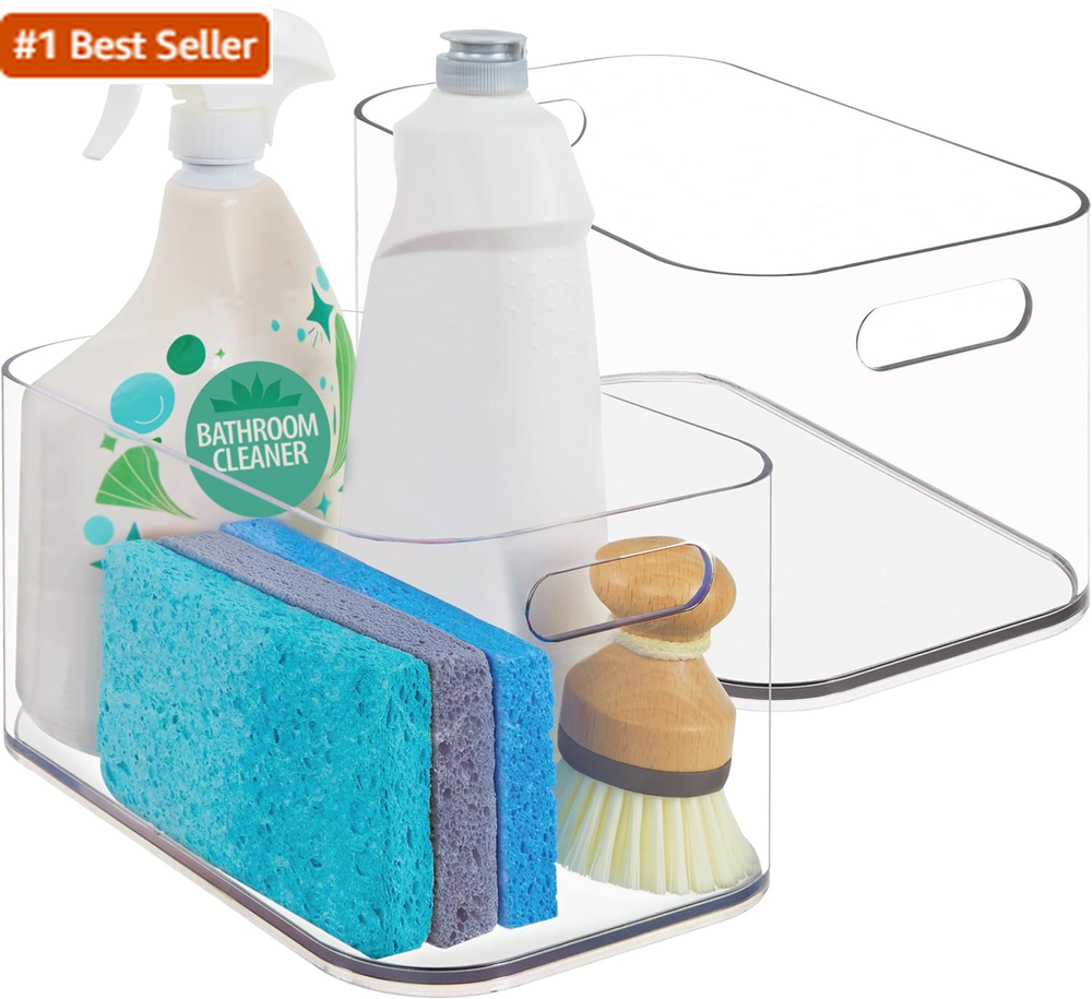 Stori Bliss 10x6 Clear Pantry Organizer Bins Set of 2 Plastic Containers